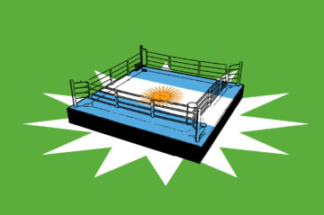 Ilustración con un ring de box con los colores de la bandera argentina.