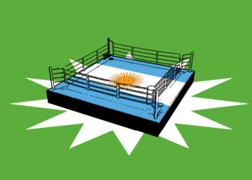 Ilustración con un ring de box con los colores de la bandera argentina.